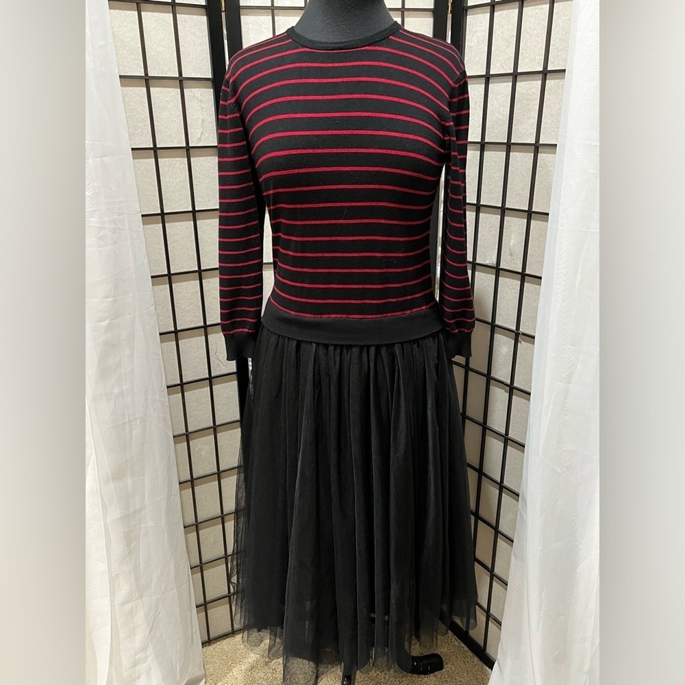 English Factory Black and Red Striped  GOTHIC TULLE Sweater DRESS SIZE L - Picture 4 of 11